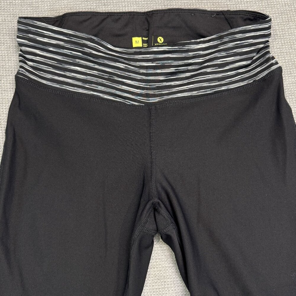 Xersion Black Striped Cropped Activewear Pants Womens Size M Stretch Yoga Mesh - Picture 4 of 16